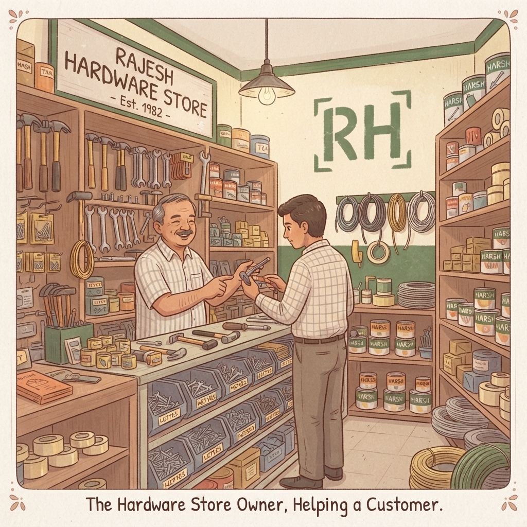 The hardware store owner helping customers find the right item